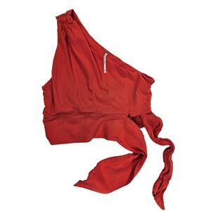 Free People Red One Shoulder Ruched Crop‎ Top Tie Waist XS